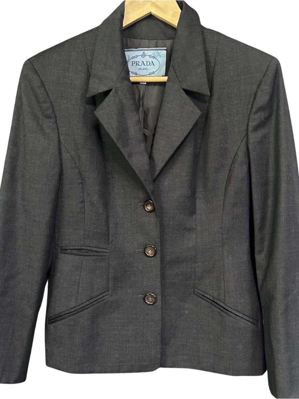 Prada Blazer, Suit Jacket, Size Small, 100% Wool, Grey, authentic,